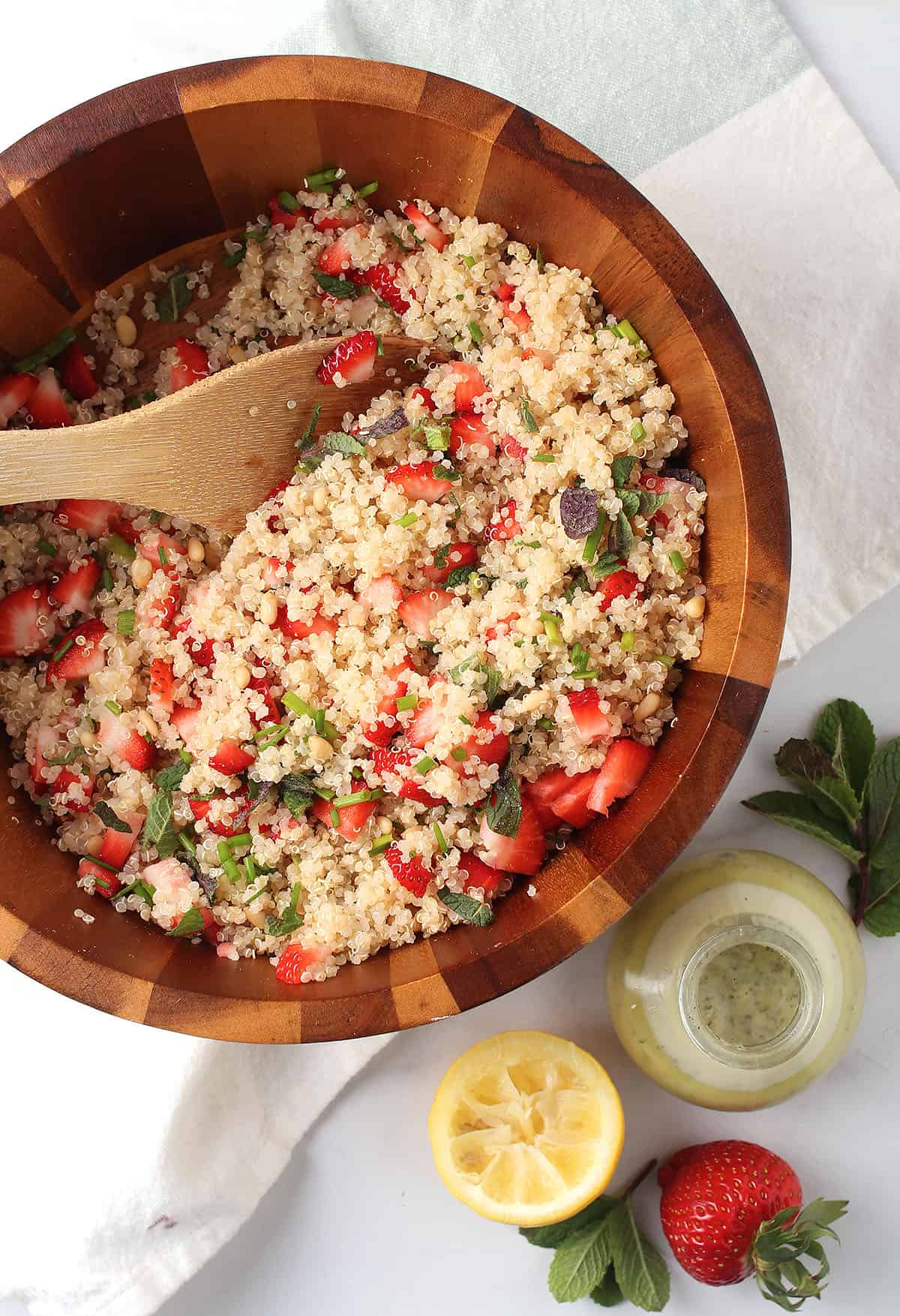 Quinoa salad in a wooden bowl