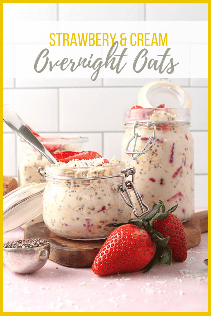 Wake up to this delicious grab-and-go breakfast. These vegan Strawberry Overnight Oats are a hearty, sweet, satisfying, and wholesome meal. Throw them together in just 5 minutes for a quick and easy breakfast all week long.