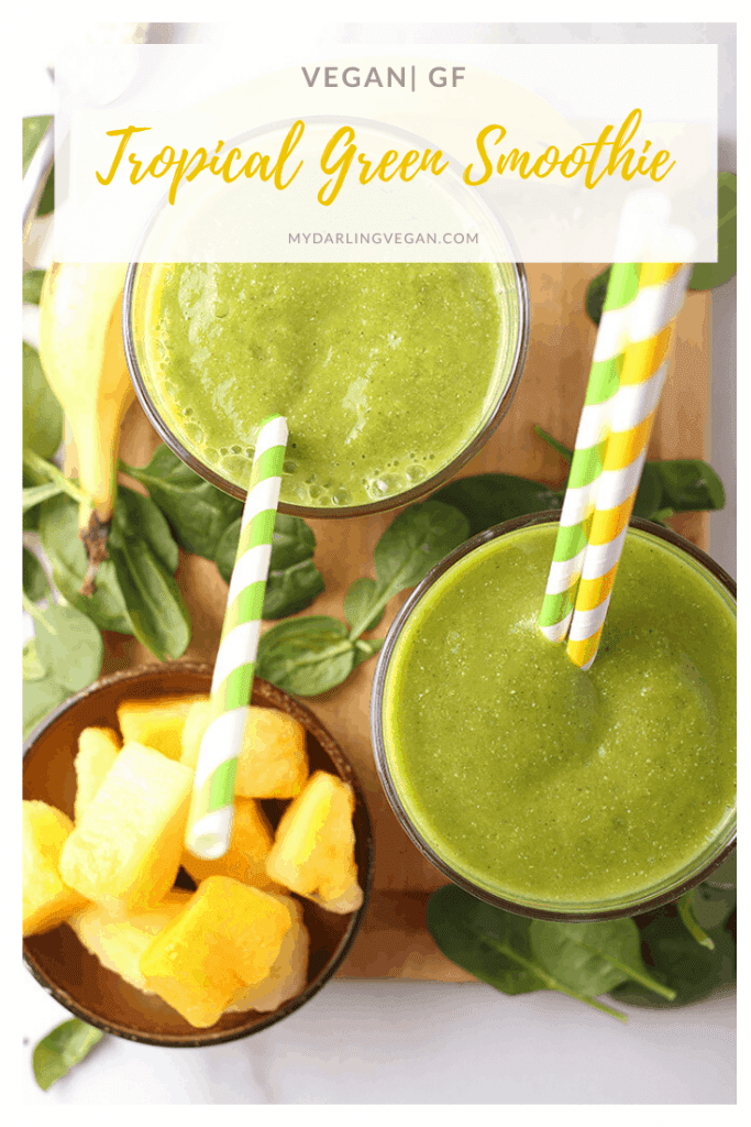 Rehydrate yourself with this refreshing tropical green smoothie. It's made with mangos, coconut, bananas, and spinach. Finished in just 5 minutes for an energizing and wholesome breakfast or midday meal. 