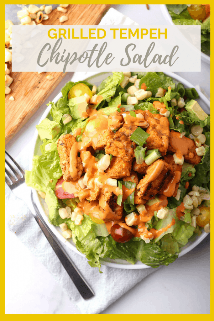 Enjoy the flavors of summer with this blackened tempeh chipotle salad. Tossed with avocado, charred corn, and tomatoes and dressed in a creamy chipotle ranch, this is a vegan and gluten-free salad that everyone will love.