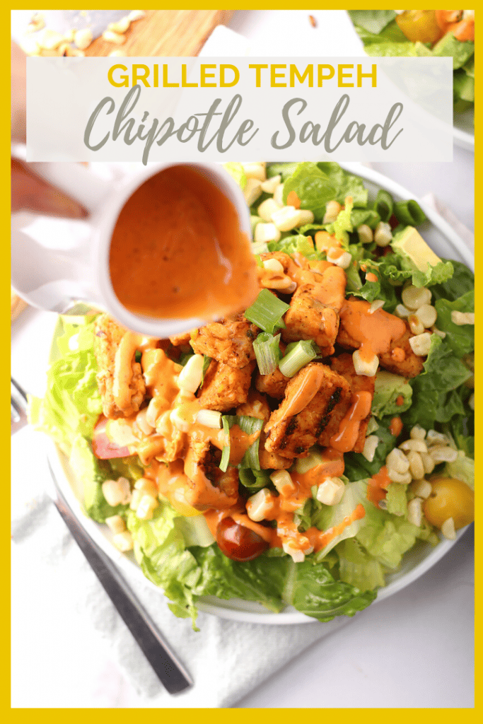 Enjoy the flavors of summer with this blackened tempeh chipotle salad. Tossed with avocado, charred corn, and tomatoes and dressed in a creamy chipotle ranch, this is a vegan and gluten-free salad that everyone will love.