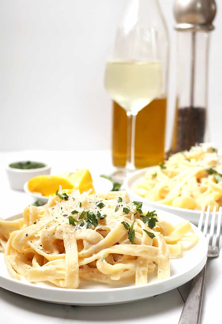 Plate of skinny Fettuccine Alfredo