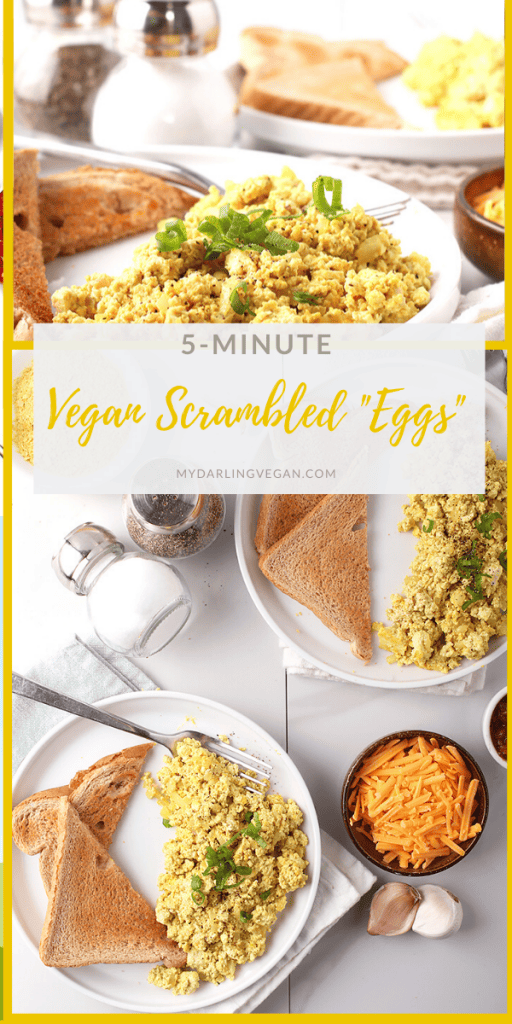 Vegan scrambled eggs at least! These easy vegan scrambled eggs are made with crumbled tofu and flavored with nutritional yeast garlic, and onions for a simple, hearty and healthy 5-minute breakfast. 