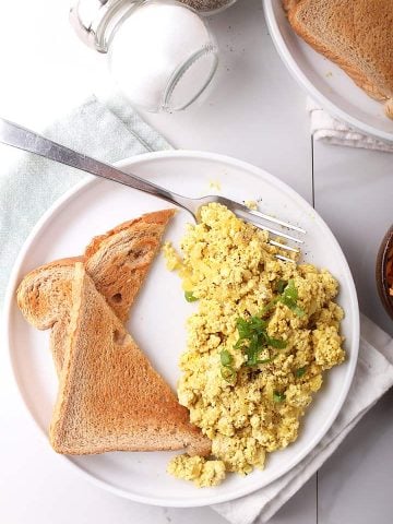 Tofu Scrambled Eggs on white plate