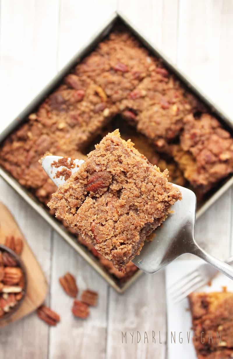 Vegan Pumpkin Coffee Cake with Pecan Streusel