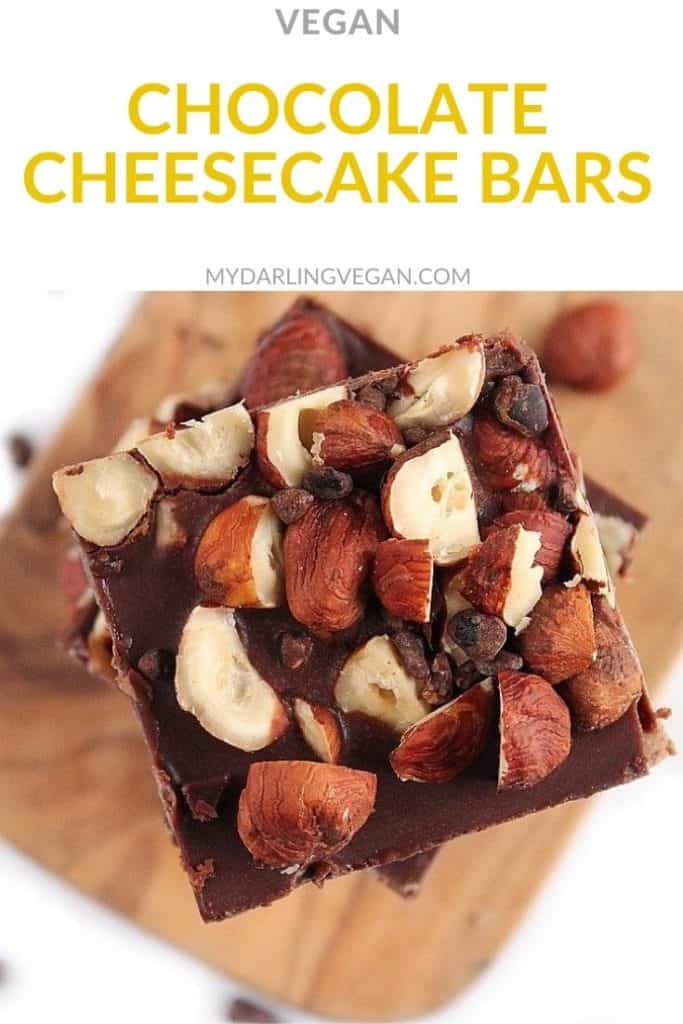 Chocolate Cheesecake Bars on a board