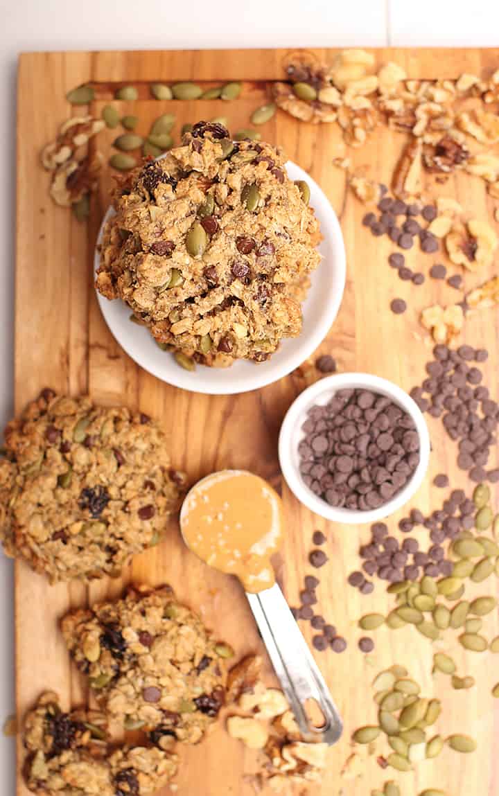 Vegan breakfast cookies with chocolate and walnuts