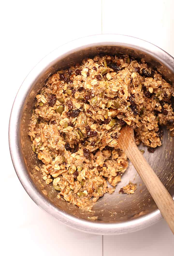 Cookie dough in a metal bowl