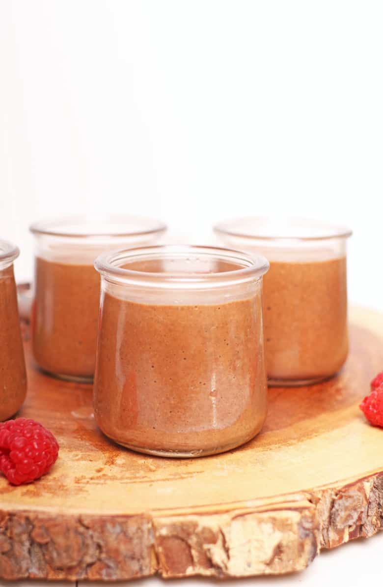 Chocolate pudding in 3 glass ramekins