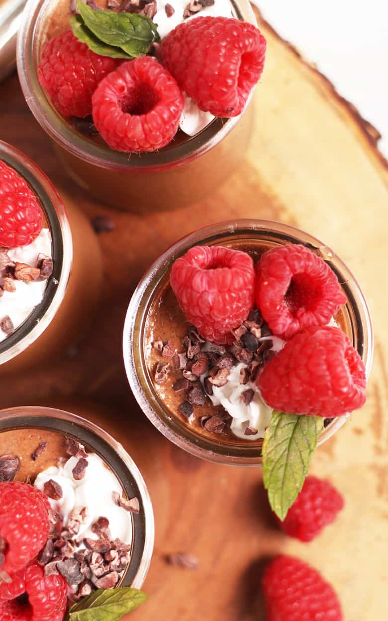 Chia pudding with raspberries and mint