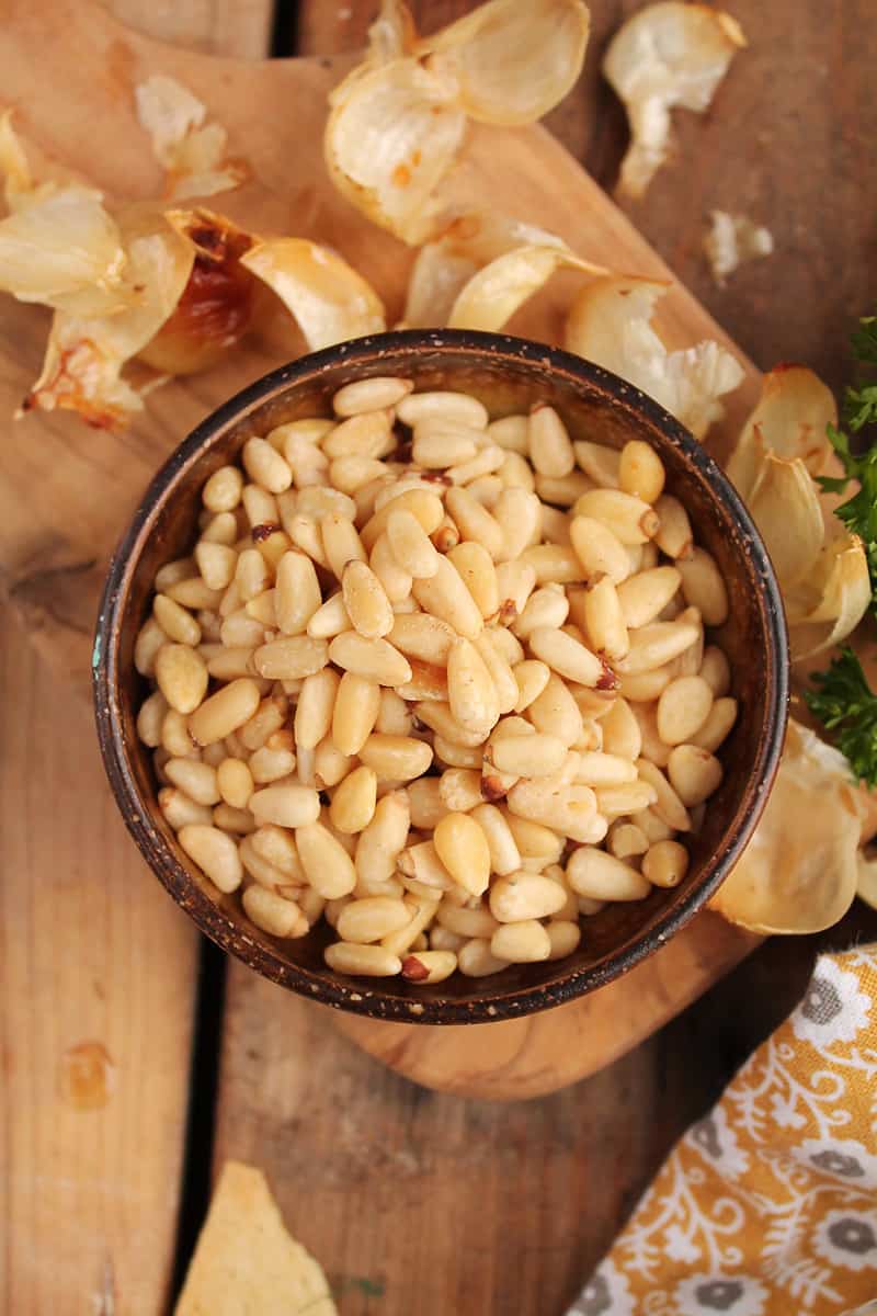 Roasted Pine nuts in small bowl