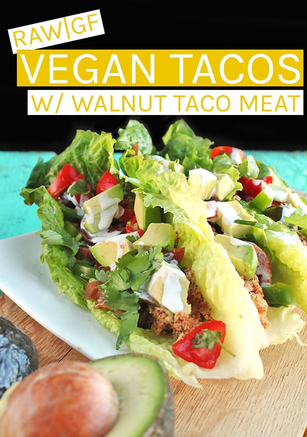 Refreshing raw vegan tacos made with seasoned walnut taco “meat”, fresh pico de gallo, and homemade cashew sour cream for a delicious and wholesome meal that can be made in just 30 minutes. #vegan #rawvegan #vegantacos #veganrecipes