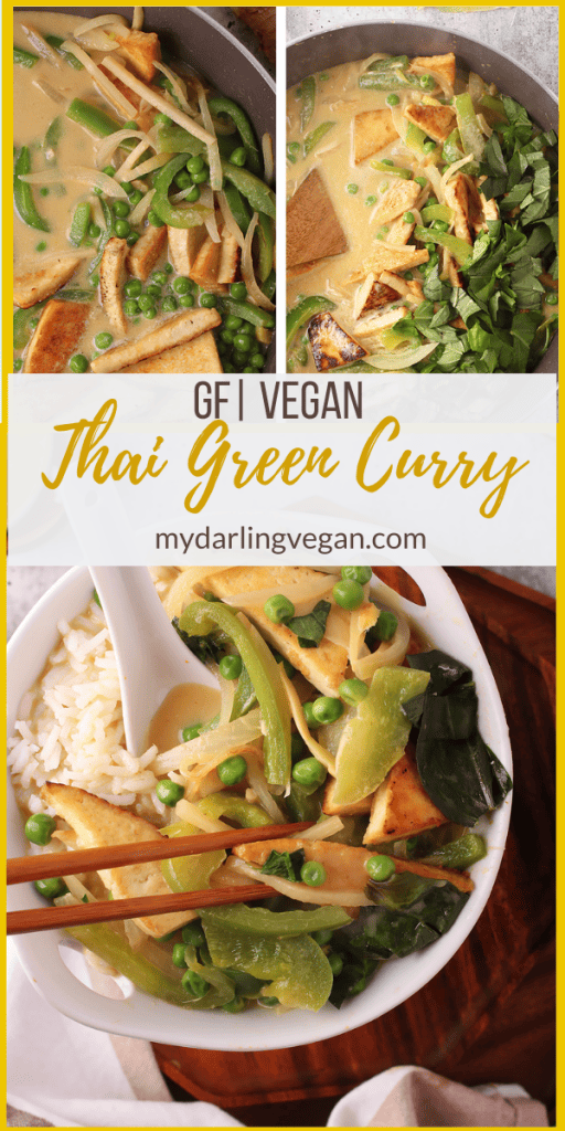 This Thai Green Curry is filled with fresh green vegetables and pan-fried tofu for an easy healthy and delicious weeknight meal. Vegan and Gluten-free; made in under 30 minutes