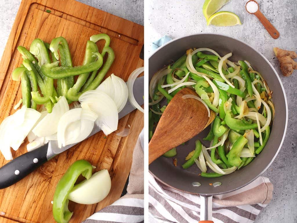 Sliced and sautéed onions and peppers