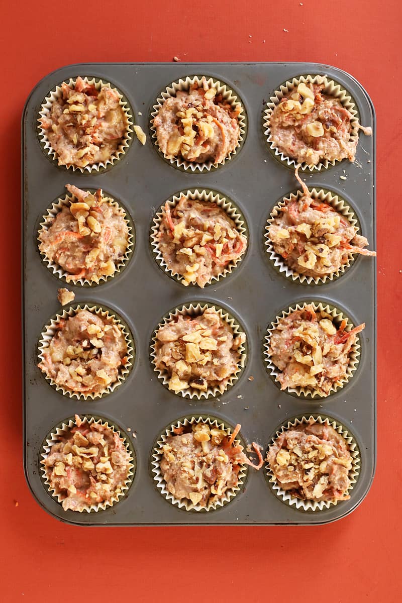 Healthy Carrot Muffins in muffin tin