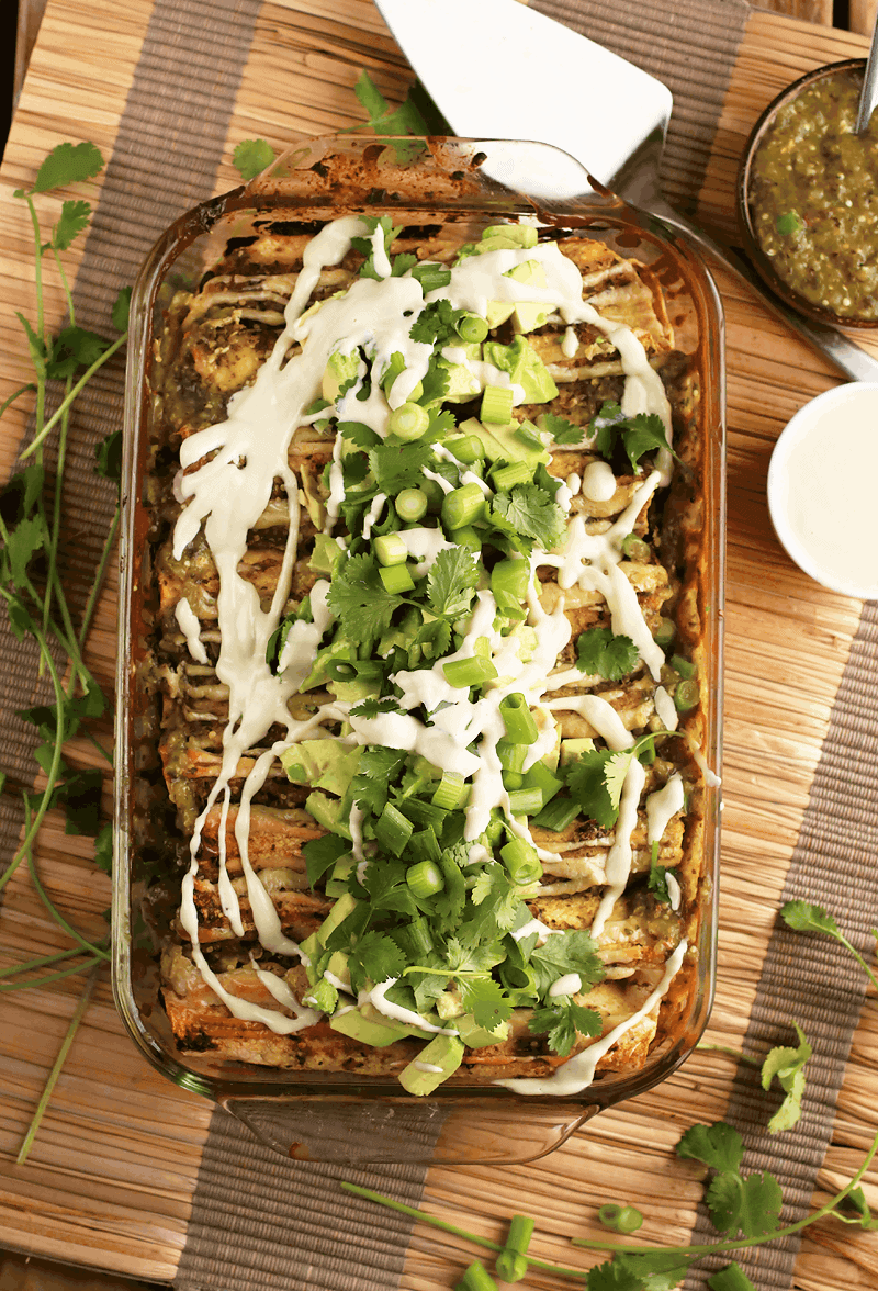 Vegan Enchiladas in casserole dish