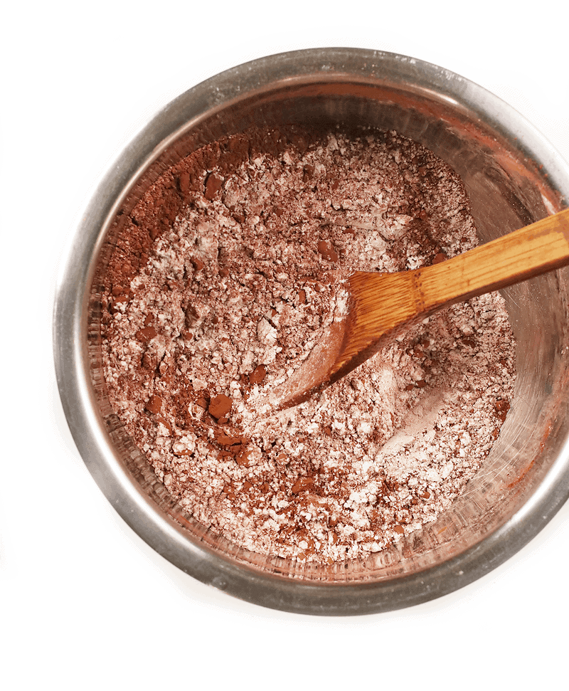 Flour and cocoa powder in a bowl