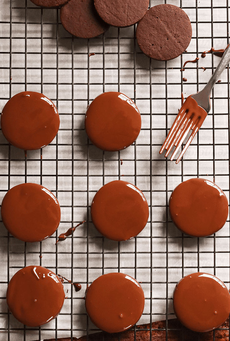 Homemade Thin Mints on wire cooling rack