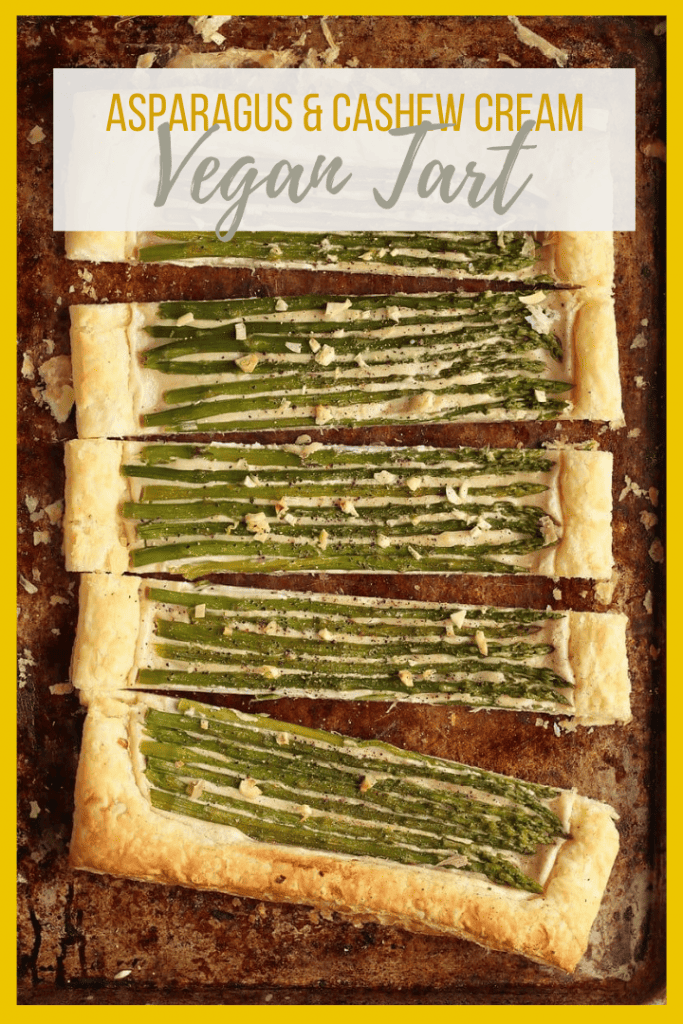 Make any holiday special with this Vegan Cashew Cream and Asparagus Tart. Made with puff pastry for a delicious and decadent side dish for your holiday table.