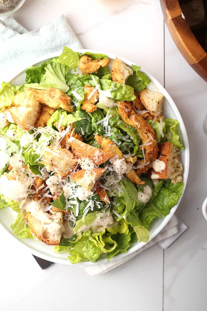 Vegan Chicken Caesar Salad with Soy Curls