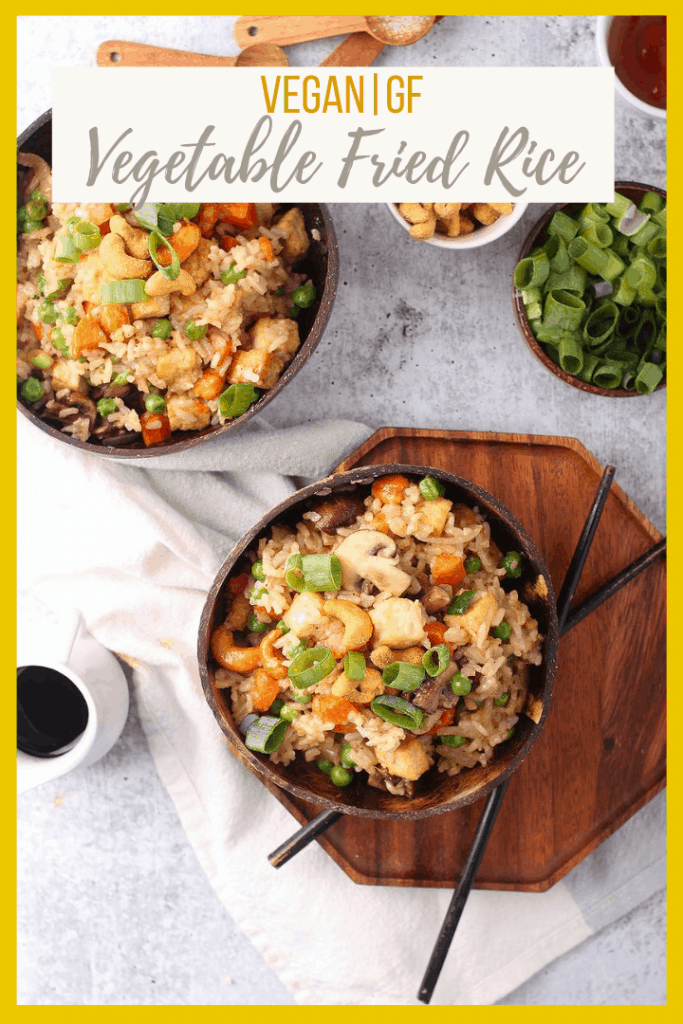 Make take-out at home! This Tofu Fried Rice is made with crispy tofu, carrots, peas, and cashews for a hearty and delicious plant-based and gluten-free meal the whole family will love.