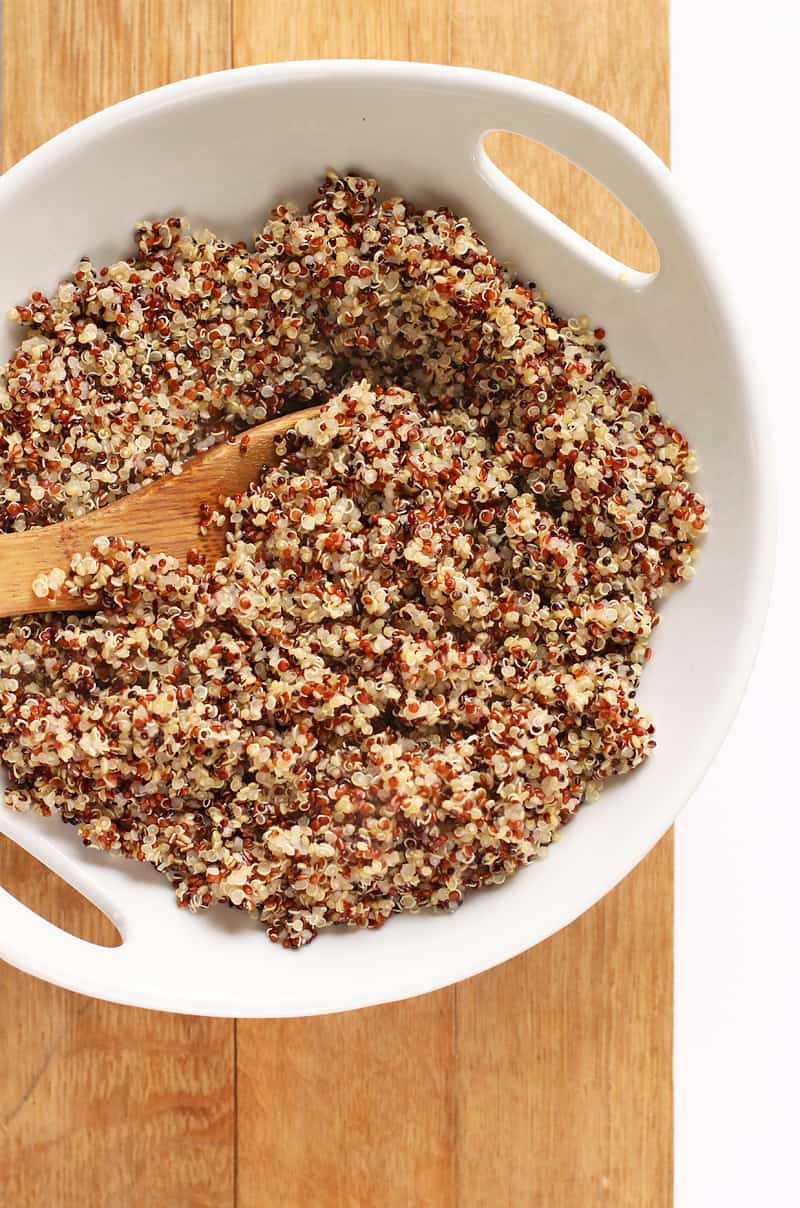 Bowl of cooked tri-colored quinoa 