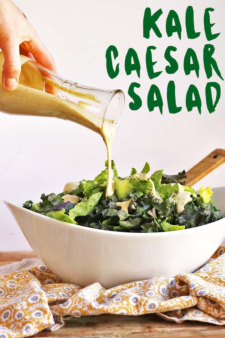 A refreshing and delicious Vegan Kale Caesar Salad made with vegan parmesan, fresh croutons, and homemade caesar salad dressing for a wholesome light meal everyone will love. #vegan #vegetarian #healthy #salad #caesar #lunch #recipes #mydarlingvegan