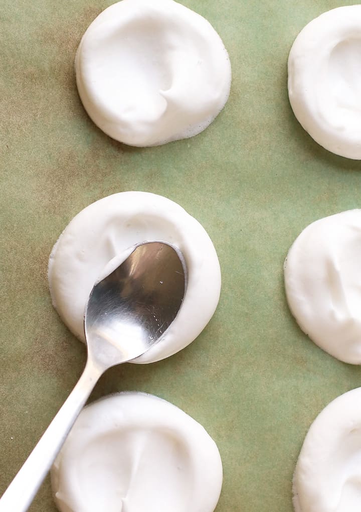 Aquafaba Meringues on baking sheet