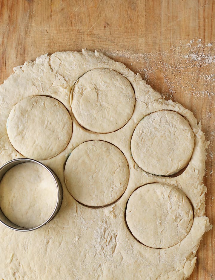 Shortcake dough rolled out and cut into circles