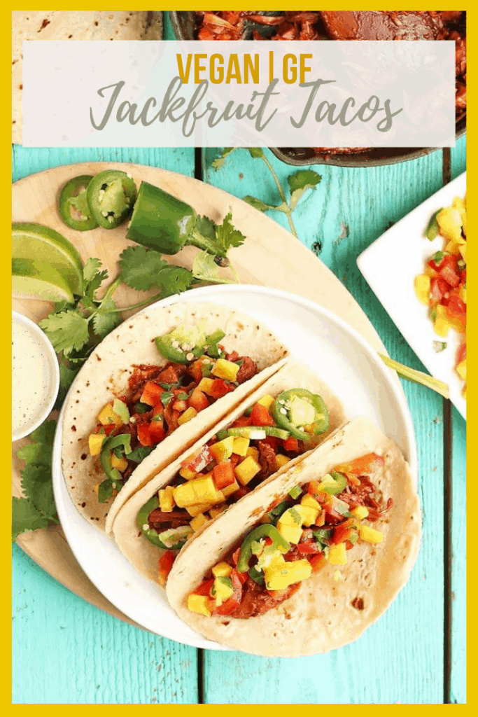 These BBQ Jackfruit Tacos with Mango Salsa are a delicious vegan and gluten-free recipe filled with sweet and tangy flavors that the whole family will love.