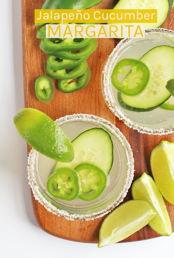 Spice up your cocktail with this Cucumber Jalapeño Cucumber Margarita for a refreshing summer drink with a little bit of a kick. #vegan #margarita #jalapeño #cocktails #mydarlingvegan