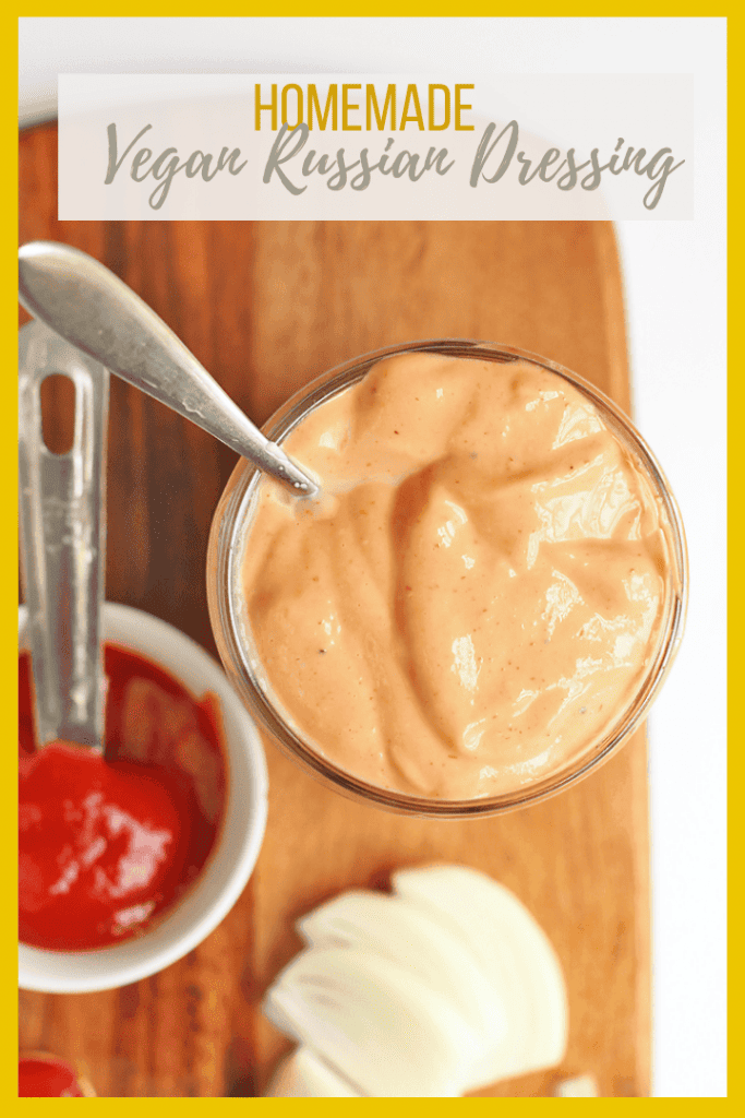 This vegan Russian Dressing can be made in just 5 minutes for a delicious classic salad dressing filled with sweet and spicy flavors.