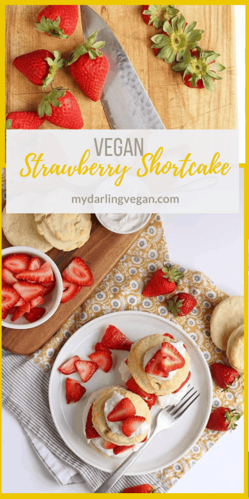 This simple Vegan Strawberry Shortcake is made with cream biscuits, fresh strawberries, and coconut whipped cream for an easy springtime dessert.