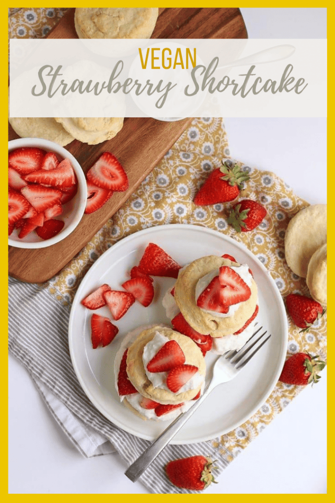 This simple Vegan Strawberry Shortcake is made with cream biscuits, fresh strawberries, and coconut whipped cream for an easy springtime dessert.