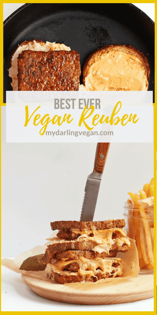 You're going to love this Vegan Tempeh Reuben! It is made with marinated and grilled tempeh, homemade Russian Dressing, and seeded rye bread for a saucy and delicious classic vegan sandwich.