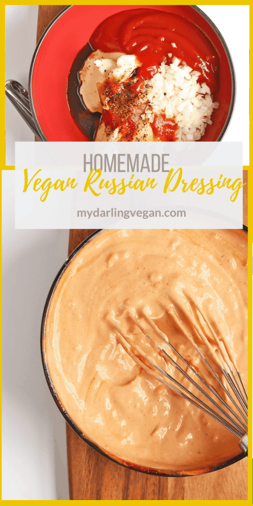 This vegan Russian Dressing can be made in just 5 minutes for a delicious classic salad dressing filled with sweet and spicy flavors.