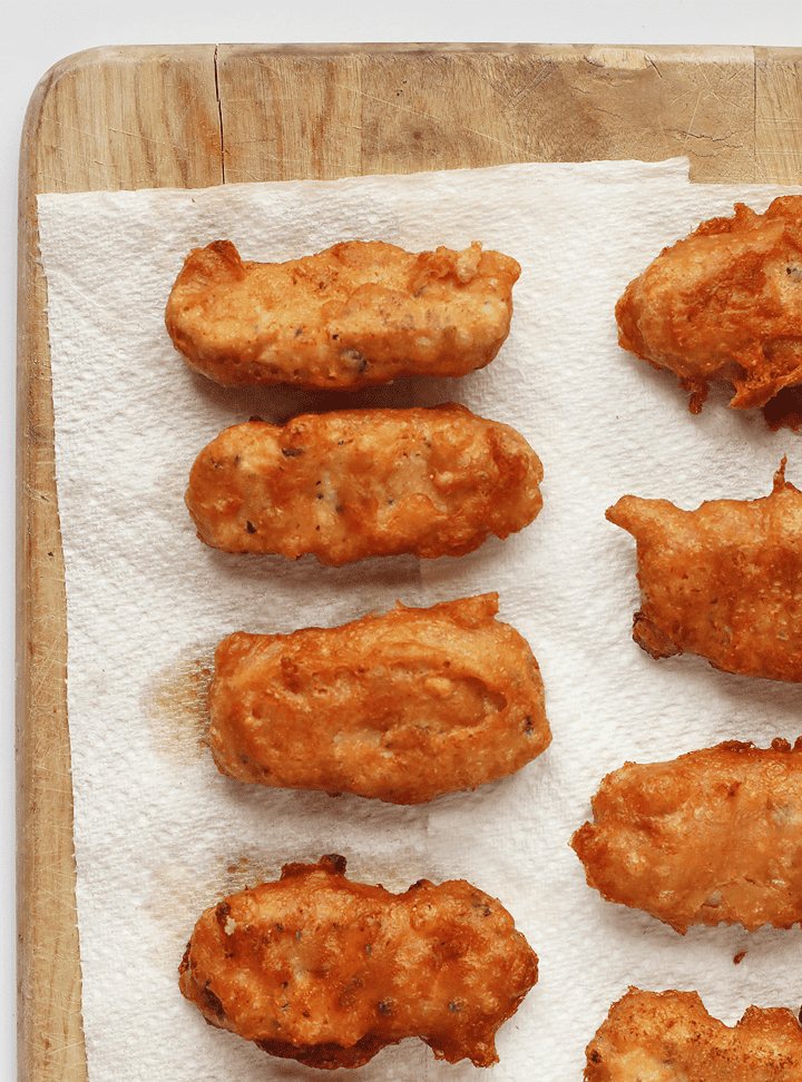 Vegan Fish Sticks on a cutting board