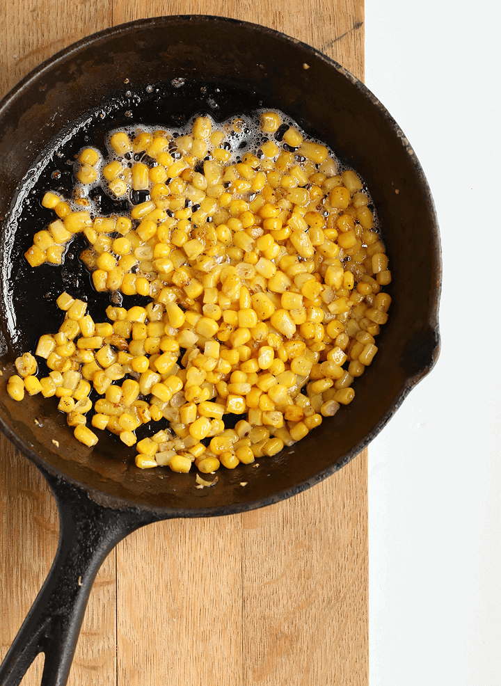 Roasted corn in a cast iron skillet