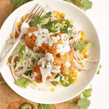 Vegan Fish Taco Bowls in a white bowl