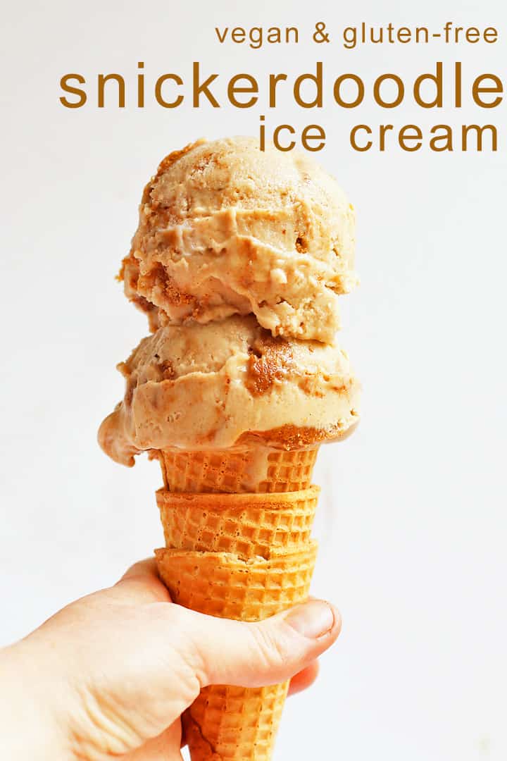This delicious vegan and gluten-free snickerdoodle ice cream is made with a creamy cinnamon ice cream base and gluten-free soft baked snickerdoodle cookies. #vegan #icecream #snickerdoodle #enjoylifefoods #sponsored #sweettreats #summerrecipes #vegandesserts #mydarlingvegan