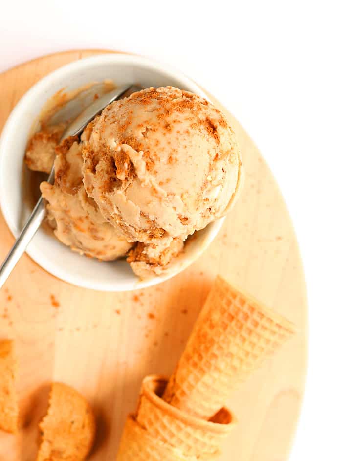 Finished ice cream in a small white custard dish