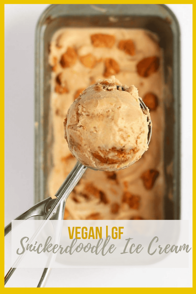 This vegan snickerdoodle ice cream is made with a sweet cinnamon coconut ice cream base and gluten-free snickerdoodle cookie mix-ins for a delightful and decadent dessert.