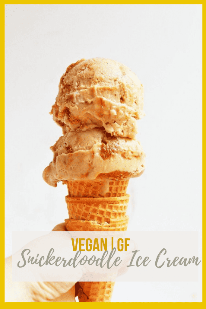 This vegan snickerdoodle ice cream is made with a sweet cinnamon coconut ice cream base and gluten-free snickerdoodle cookie mix-ins for a delightful and decadent dessert.