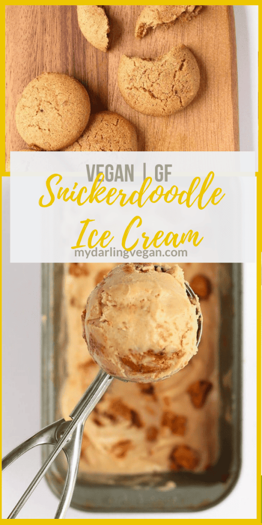 This vegan snickerdoodle ice cream is made with a sweet cinnamon coconut ice cream base and gluten-free snickerdoodle cookie mix-ins for a delightful and decadent dessert.