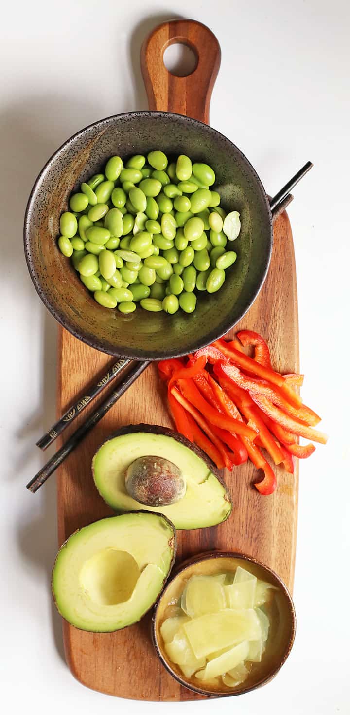 Ingredients for the recipe on a wooden board