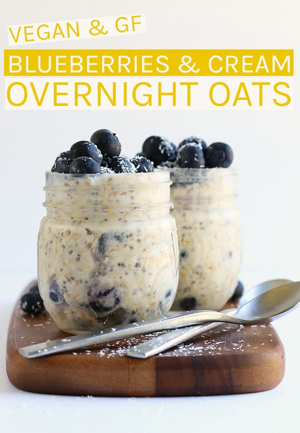 These Blueberry Overnight Oats are made with a blend of coconut and almond milk for a sweet, refreshing, and creamy grab-n-go breakfast. #blueberries #overnightoats #breakfast #healthyrecipes #vegan #mydarlingvegan #veganbreakfast #easyrecipes