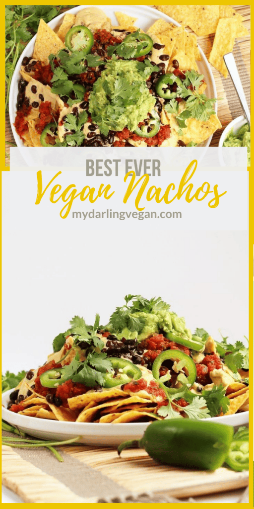 These Homemade Vegan Nachos are made with easy guacamole, vegan queso, and all the fixings for a delicious gluten-free party dish. You won't be able to get enough!