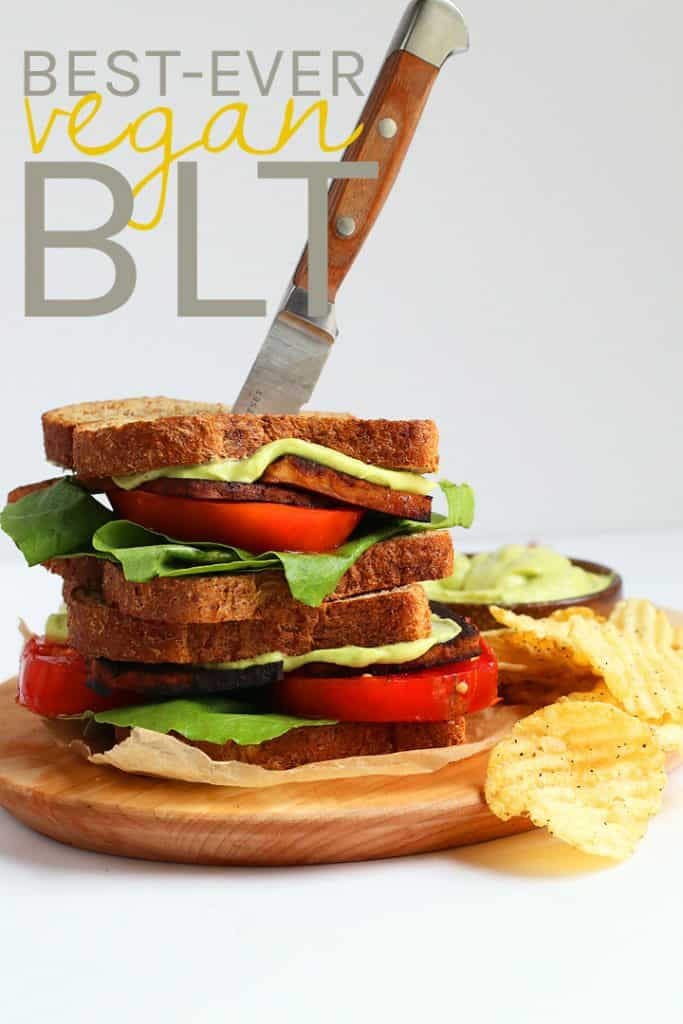 A vegan BLT made with smoky tofu bacon and fresh avocado mayo for a delicious and healthy twist on this classic sandwich. It's a sandwich everyone will love! 