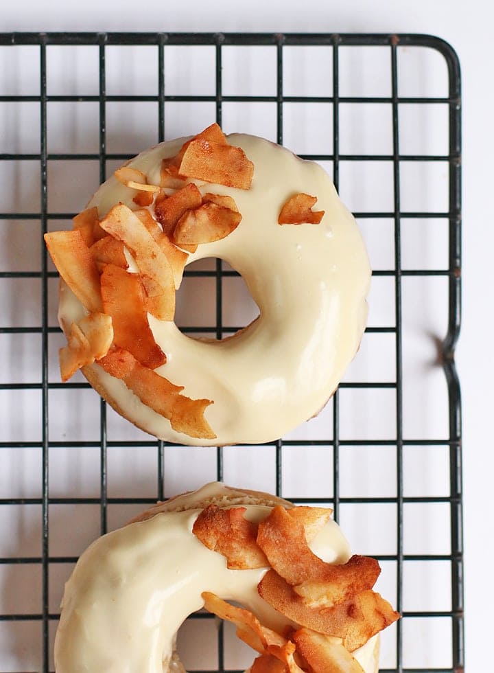 Finished doughnuts on a cooling rack