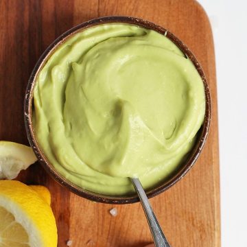 Avocado Mayo in a small bowl with a spoon